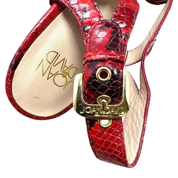 Joan & David Dalanaro Red Embossed Leather Cone Heel Sandals - Picture 8 of 12